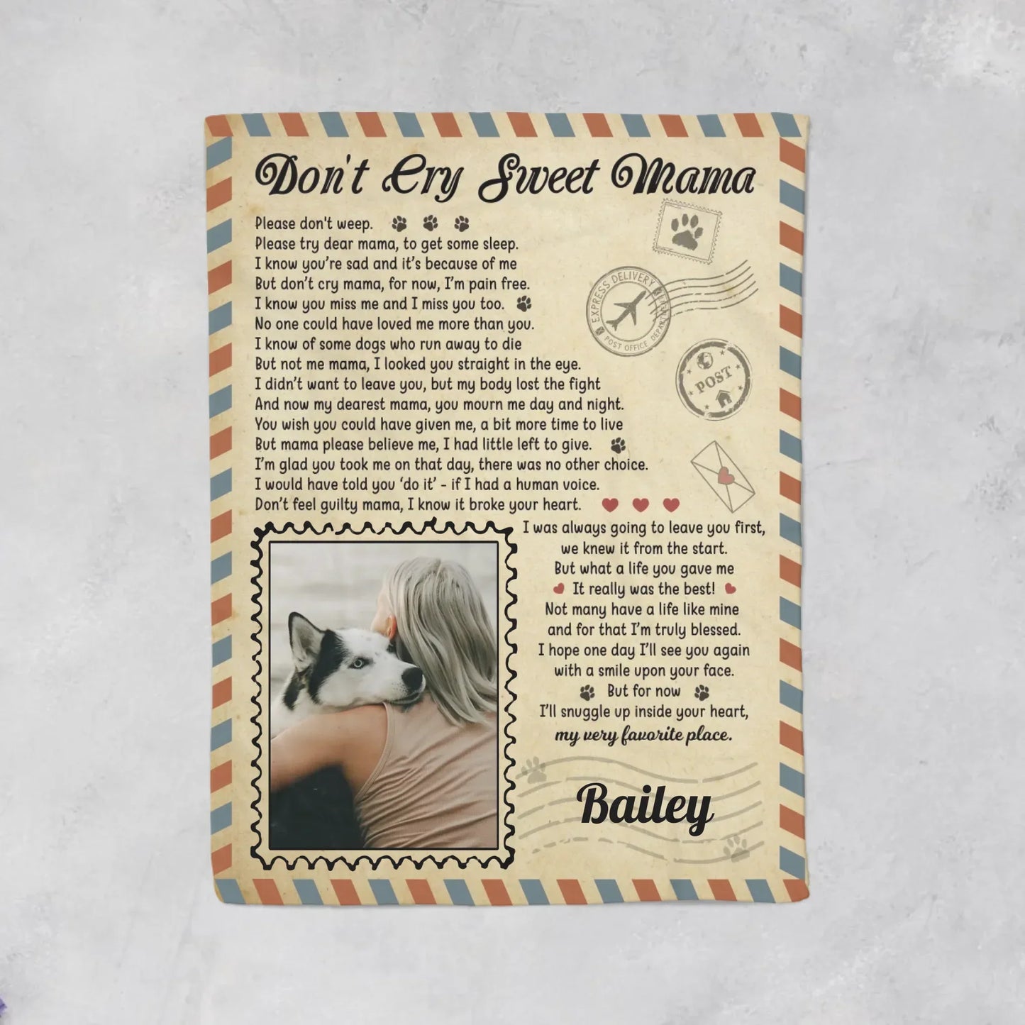 Don't Cry Sweet Mama Dog Poem | Custom Dog Memorial Blanket Print