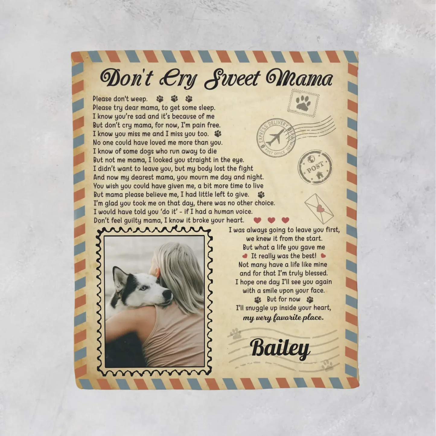 Don't Cry Sweet Mama Dog Poem | Custom Dog Memorial Blanket Print