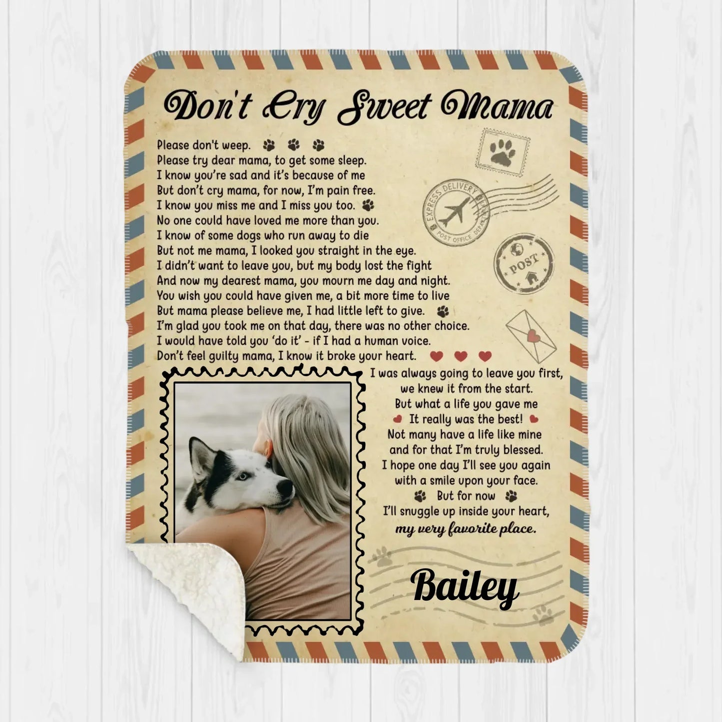 Don't Cry Sweet Mama Dog Poem | Custom Dog Memorial Blanket Print