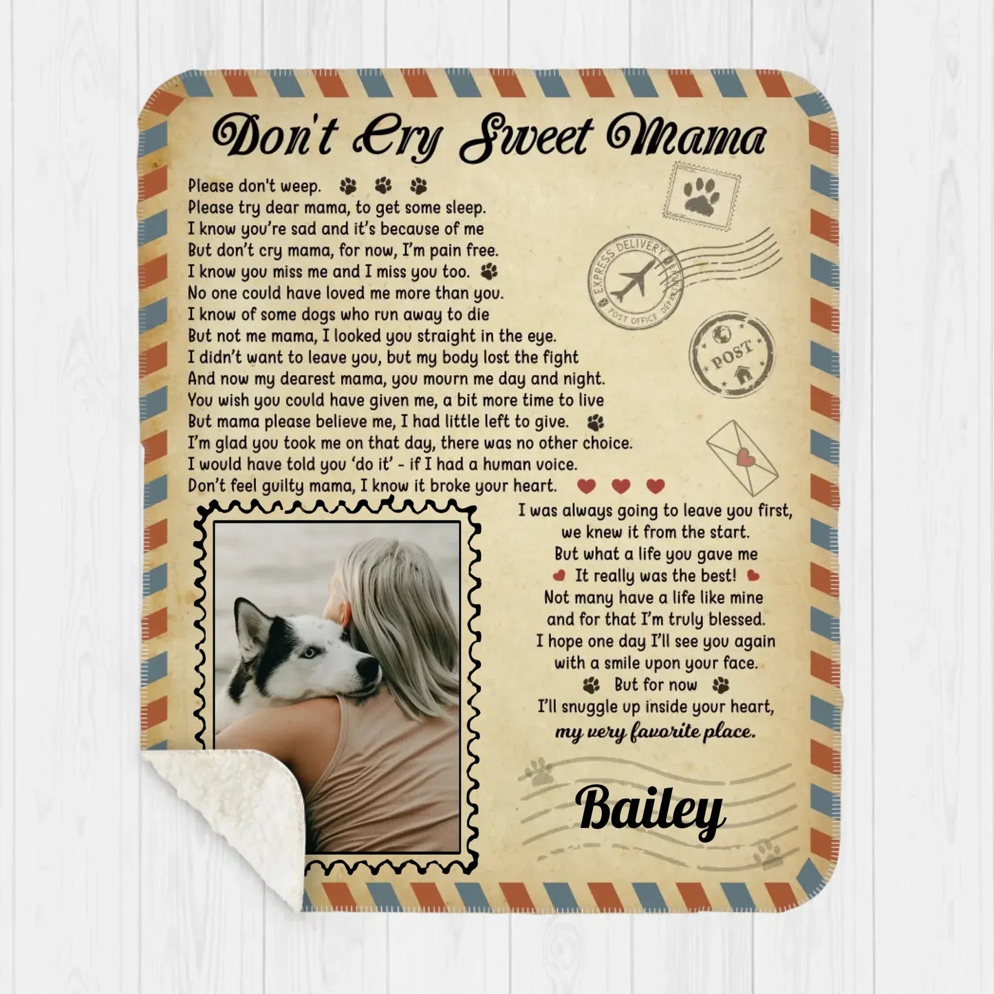 Don't Cry Sweet Mama Dog Poem | Custom Dog Memorial Blanket Print