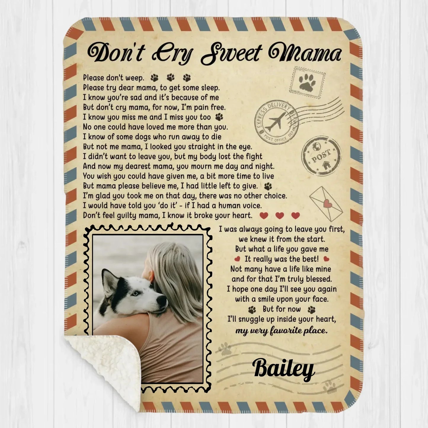 Don't Cry Sweet Mama Dog Poem | Custom Dog Memorial Blanket Print