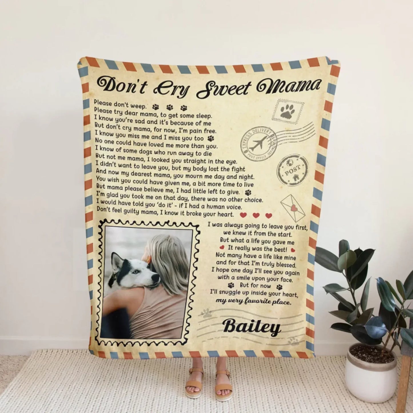 Don't Cry Sweet Mama Dog Poem | Custom Dog Memorial Blanket Print
