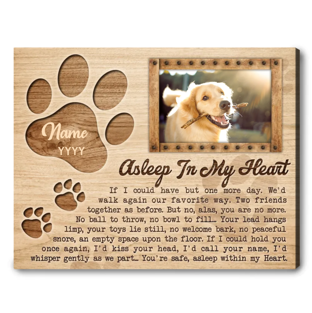 Asleep In My Heart | Custom Dog Memorial Canvas | Dog Memorial Gifts