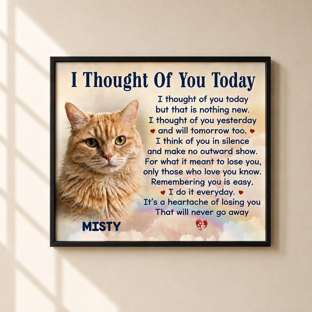 I Thought Of You Today Poem | Custom Cat Memorial Canvas Print | Cat Memorial Gifts