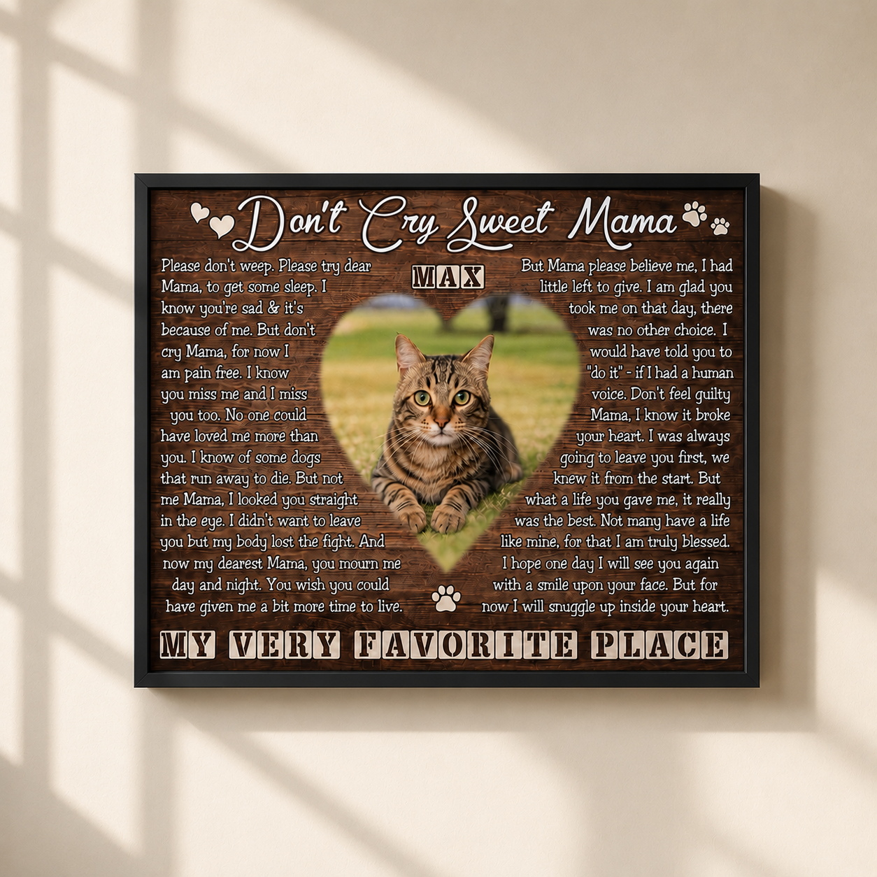 Don’t Cry Sweet Mama Poem | Custom Cat Memorial Canvas | Cat Memorial Gifts