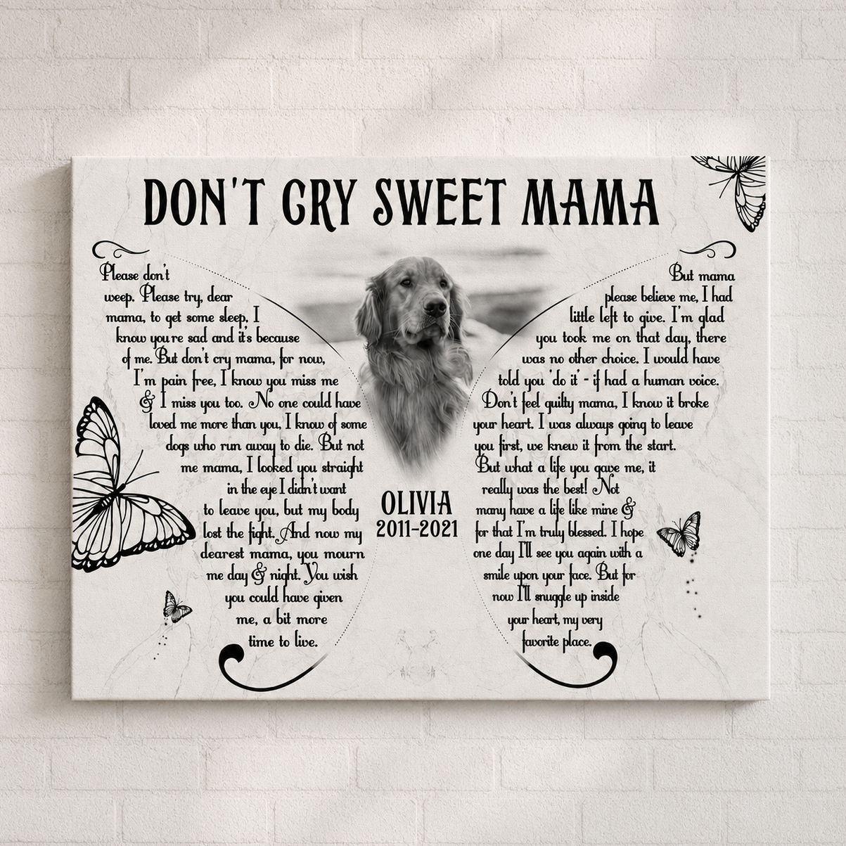 Don't Cry Sweet Mama Dog Poem | Custom Dog Memorial Canvas | Dog Memorial Gifts