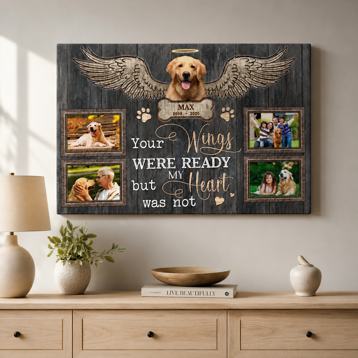 Your Wings Were Ready But My Heart Was Not | Custom Dog Memorial Canvas | Dog Memorial Gifts