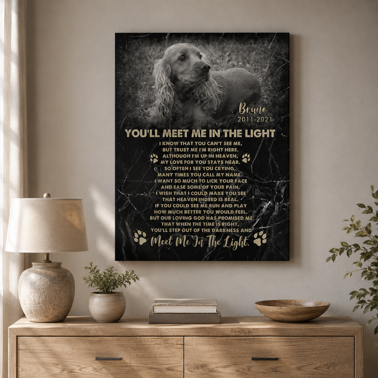 You'll Meet Me In The Light Poem | Custom Dog Memorial Canvas | Dog Memorial Gifts