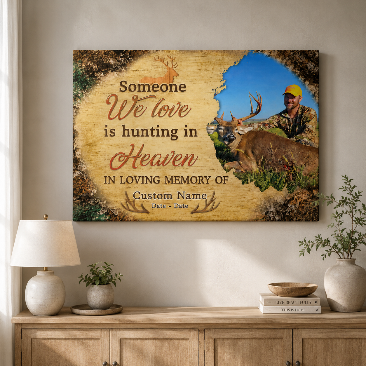 Someone We Love Is Hunting In Heaven Memorial Canvas| Memorial Gift For Loss