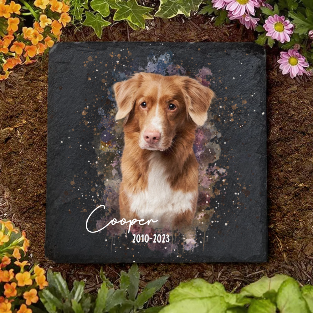 Custom Pet Portrait Loving Memorial Stone | Dog Headstone | Dog Tombstone