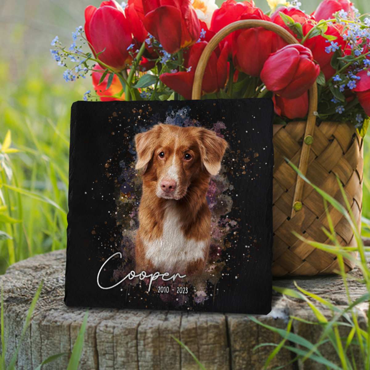 Custom Pet Portrait Loving Memorial Stone | Dog Headstone | Dog Tombstone