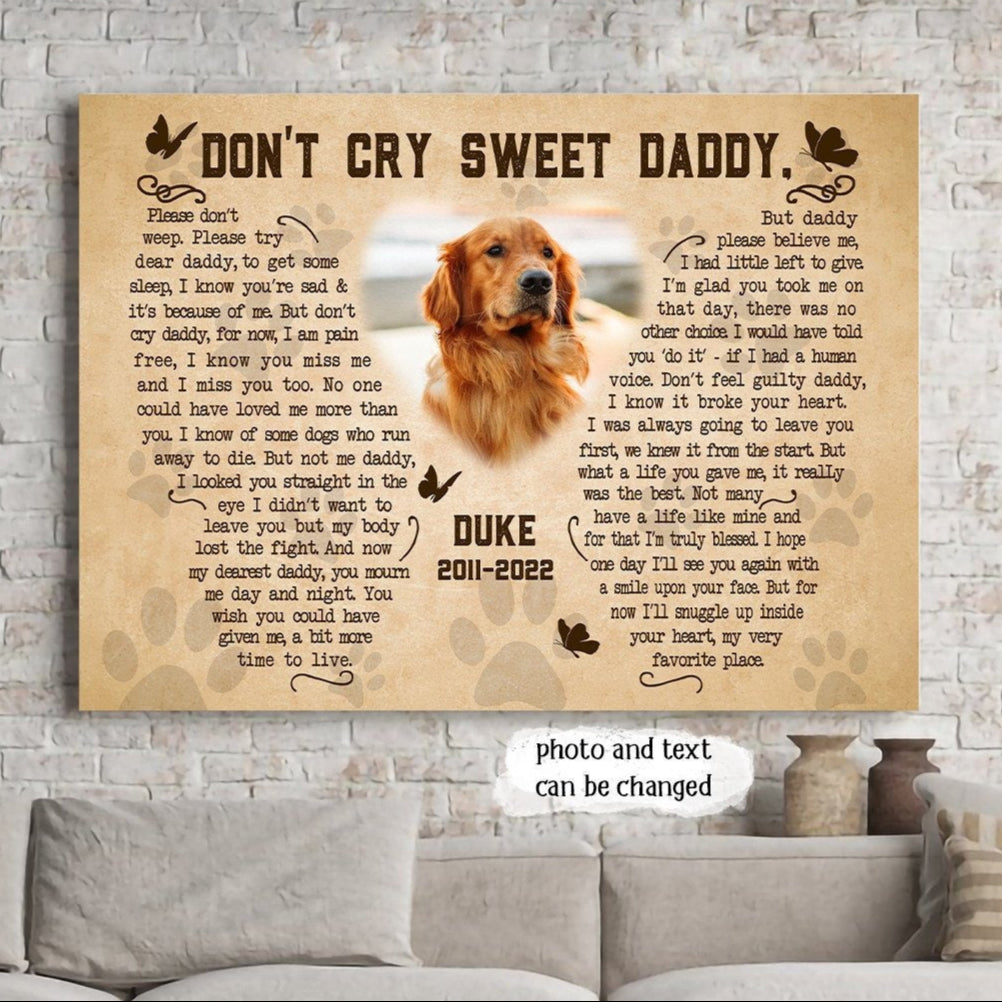 Don't Cry For Me Papa Dog Poem | Custom Dog Memorial Canvas Print | Butterfly Shape