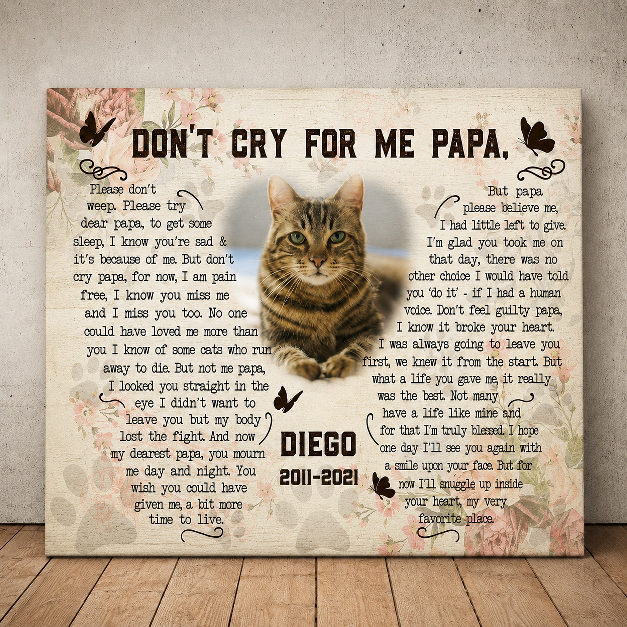 Don't Cry For Me PaPa Dog Poem | Custom Dog Memorial Canvas | Dog Memorial Gifts