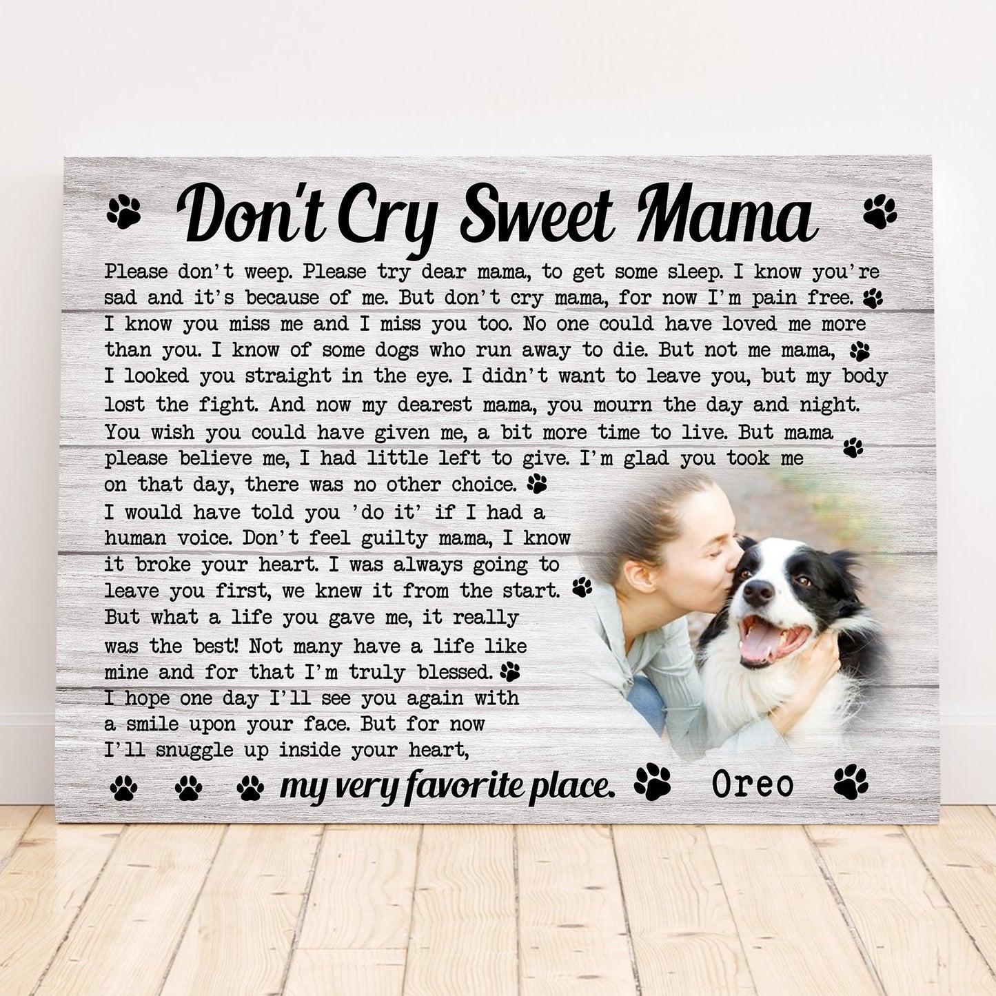 Don't Cry Sweet Mama Dog Poem | Custom Dog Memorial Canvas | Dog Memorial Gifts