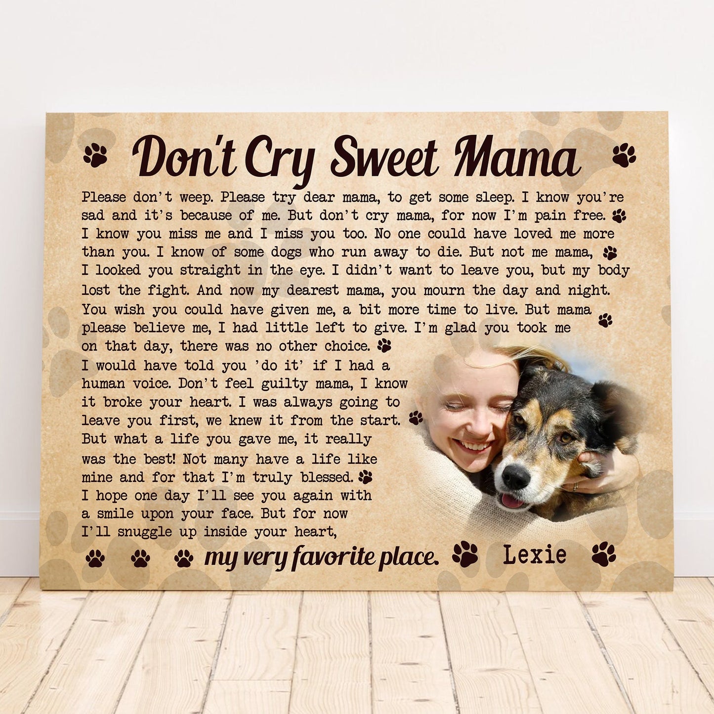 Don't Cry Sweet Mama Dog Poem | Custom Dog Memorial Canvas | Dog Memorial Gifts