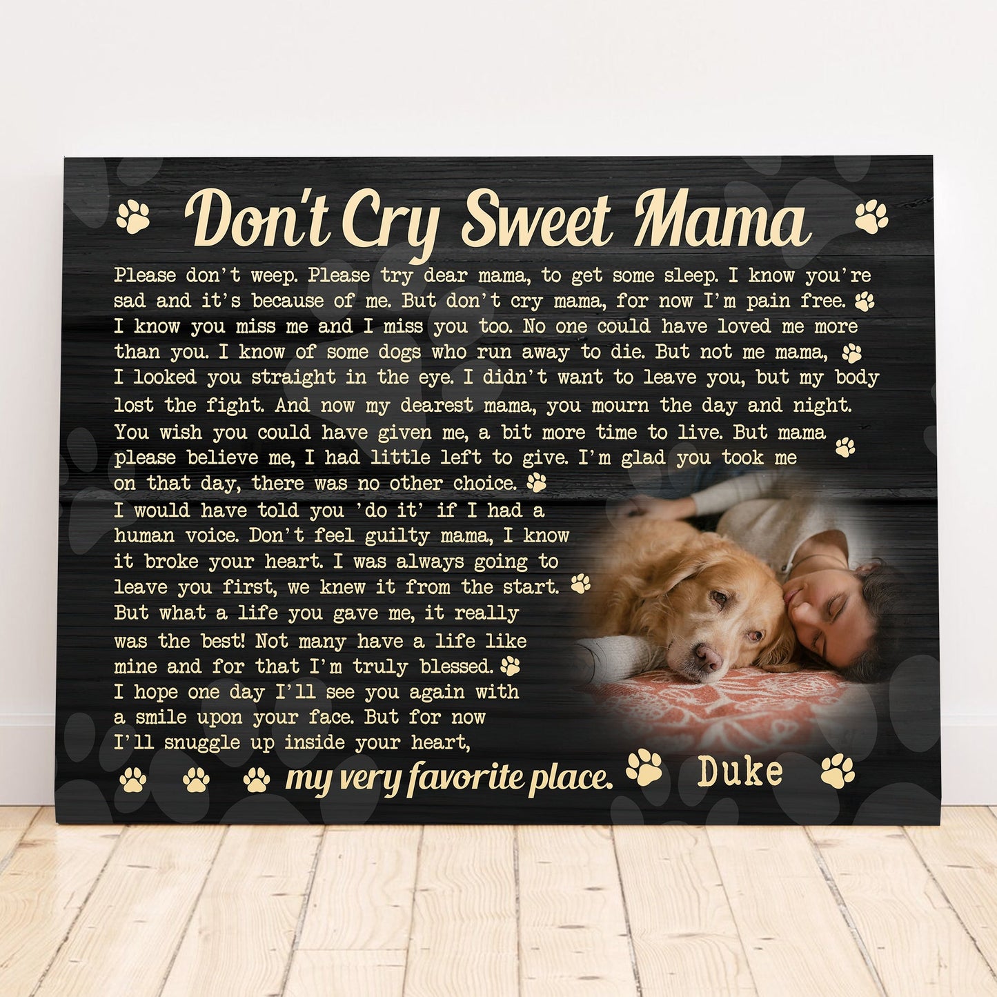 Don't Cry Sweet Mama Dog Poem | Custom Dog Memorial Canvas | Dog Memorial Gifts