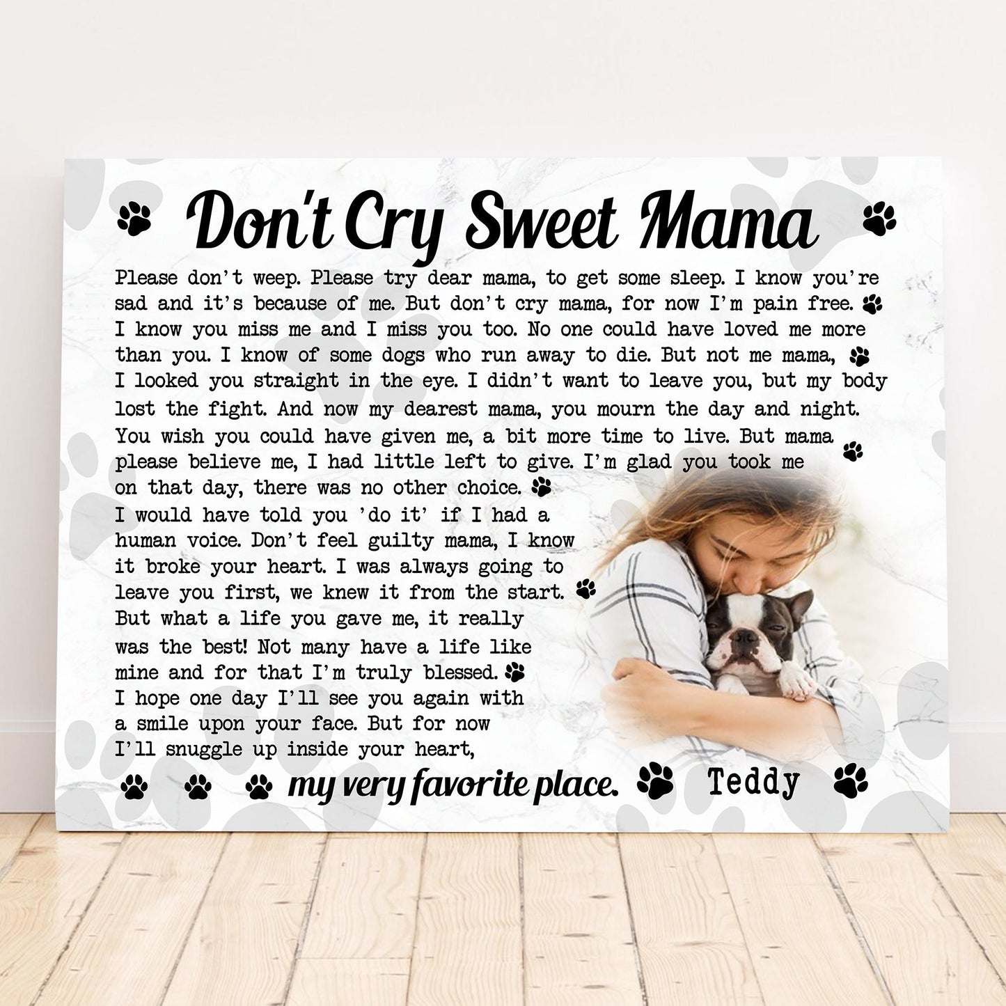 Don't Cry Sweet Mama Dog Poem | Custom Dog Memorial Canvas | Dog Memorial Gifts