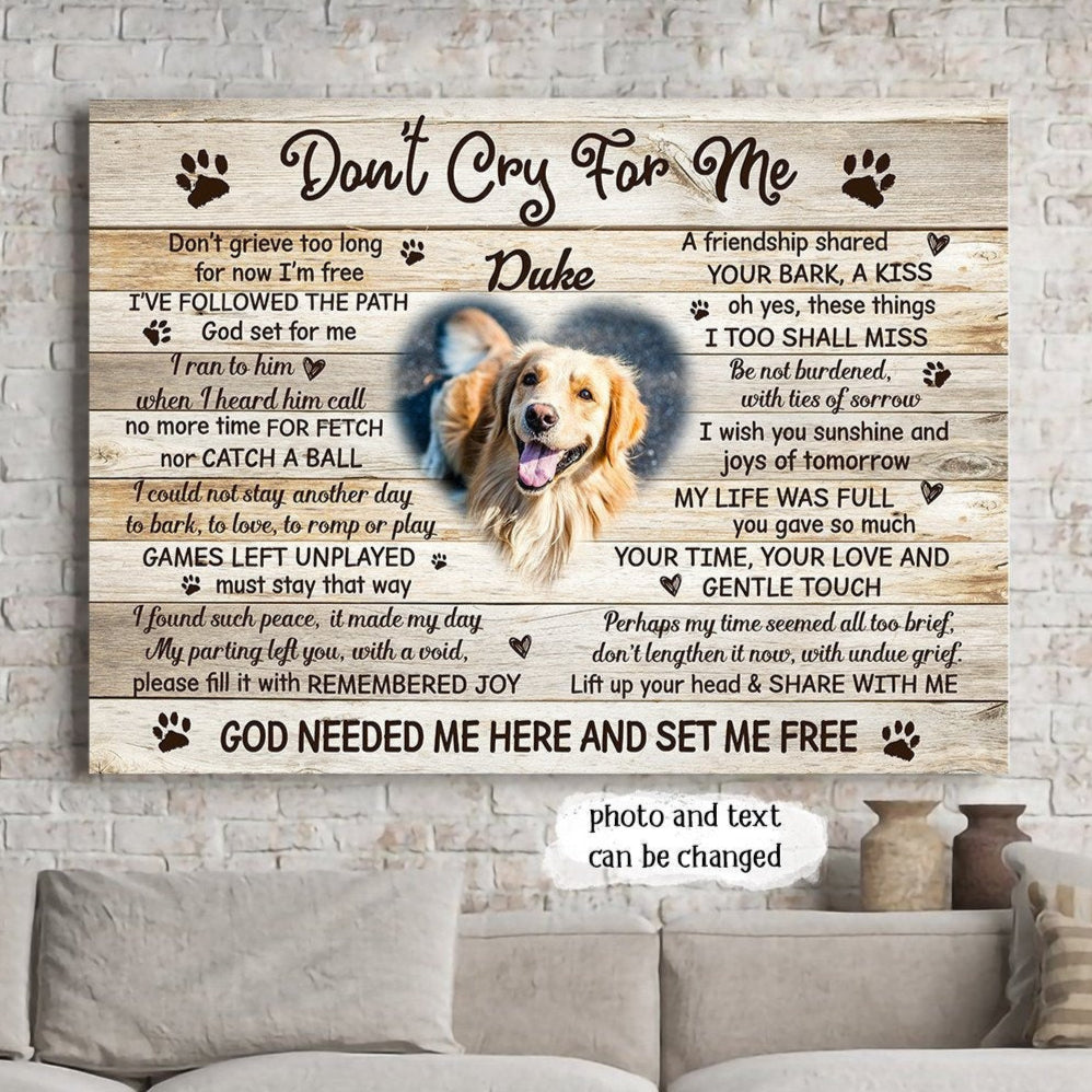 Don't Cry For Me Dog Poem | Custom Dog Memorial Canvas | Dog Memorial Gifts