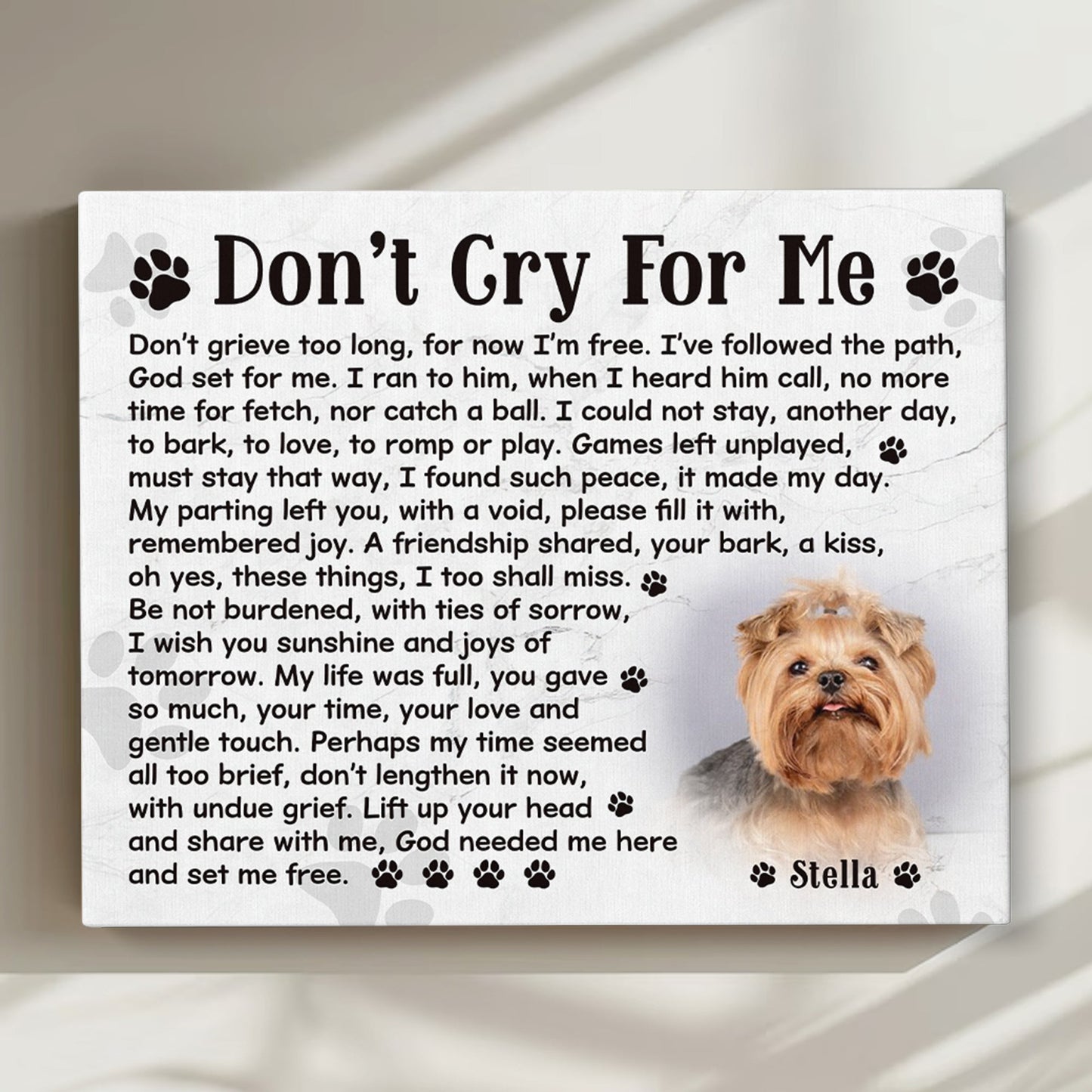 Don't Cry For Me Dog Poem | Custom Dog Memorial Canvas | Dog Memorial Gifts