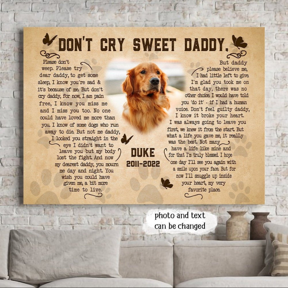 Don't Cry For Me Papa Dog Poem | Custom Dog Memorial Canvas | Dog Memorial Gifts