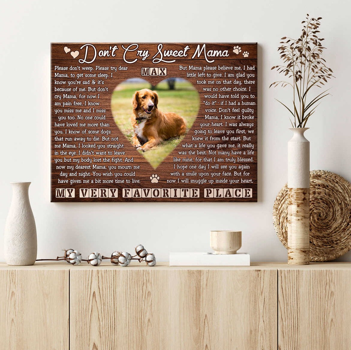 Don’t Cry Sweet Mama Poem | Custom Dog Memorial Canvas | Dog Memorial Gifts