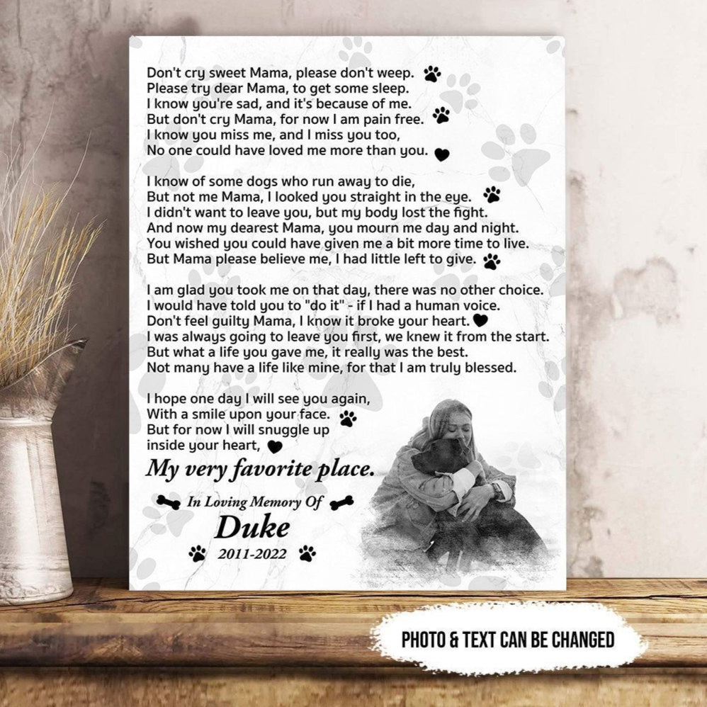 Don't Cry Sweet Mama Dog Poem | Custom Dog Memorial Canvas | Dog Memorial Gifts