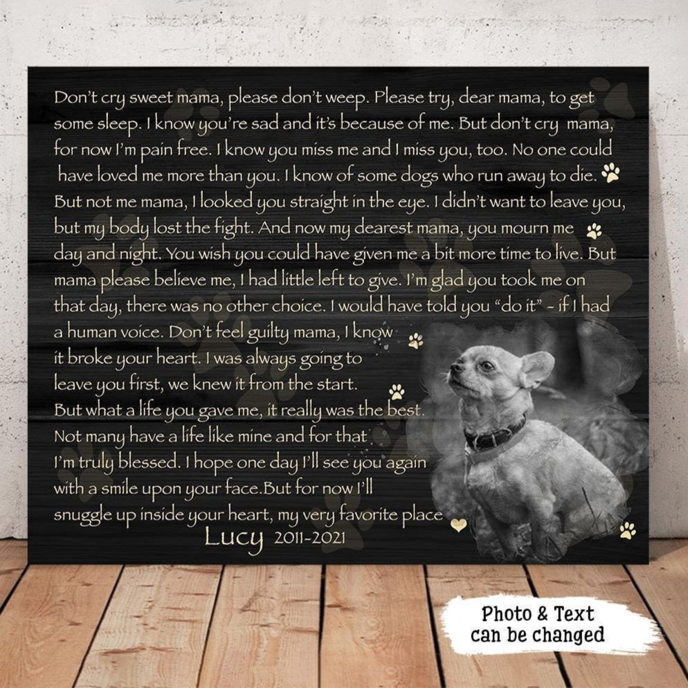 Don't Cry Sweet Mama Dog Poem | Custom Dog Memorial Canvas | Dog Memorial Gifts
