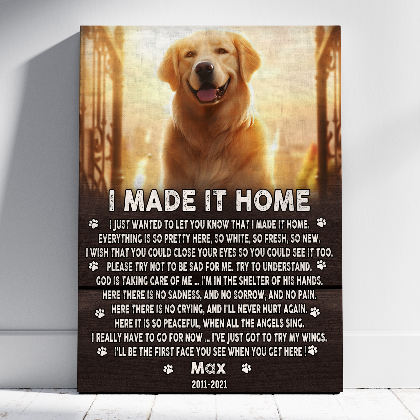I Made It Home Poem | Custom Dog Memorial Canvas | Dog Memorial Gifts