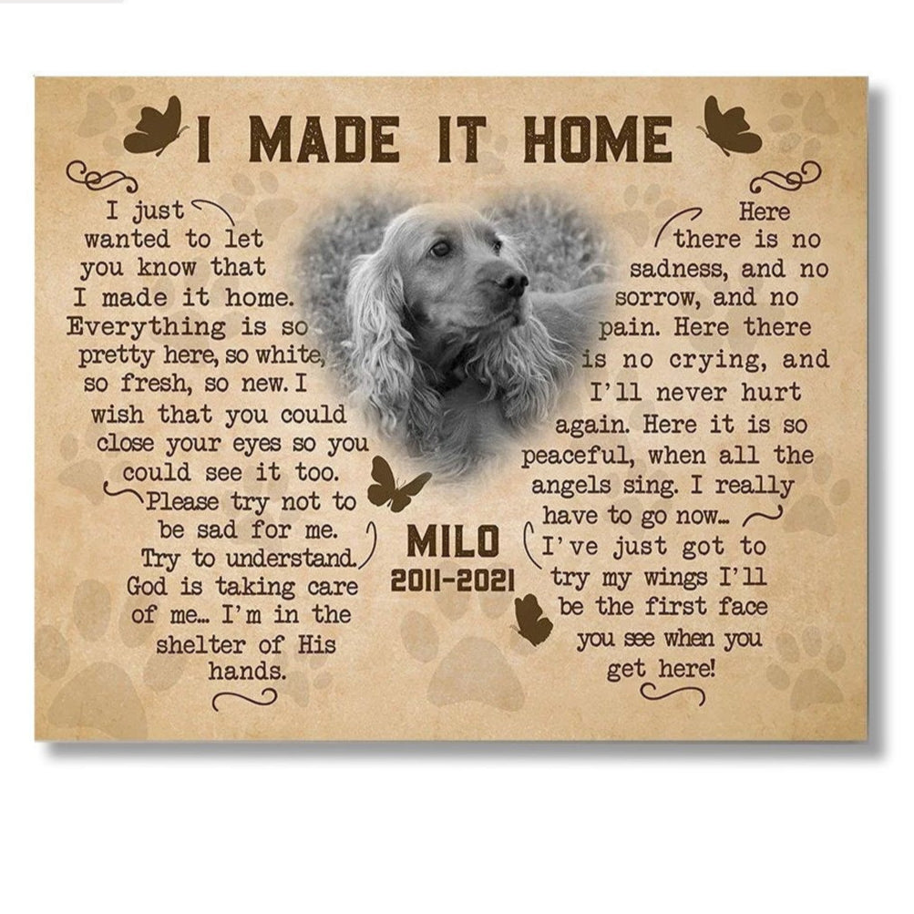 I Made It Home Poem | Custom Dog Memorial Canvas | Dog Memorial Gifts