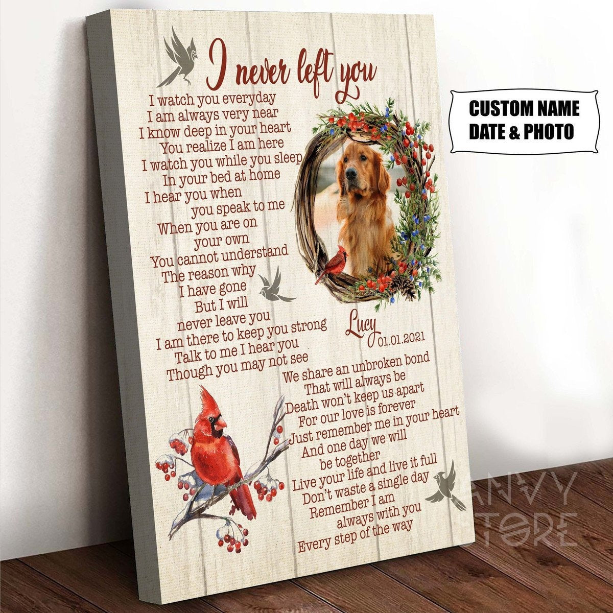 I Never Left You Dog Poem | Custom Dog Memorial Canvas | Dog Memorial Gifts