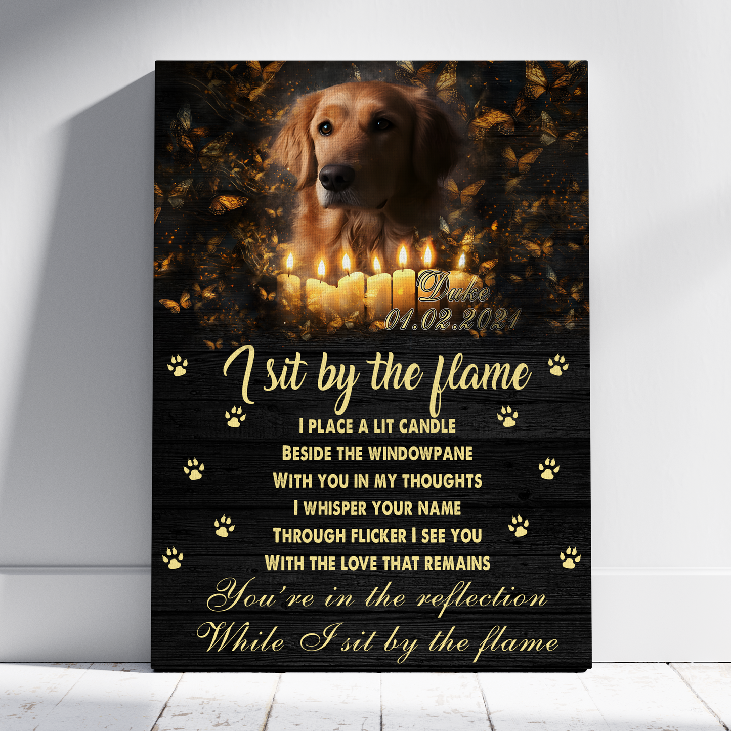 I Sit By The Flame Dog Poem | Custom Dog Memorial Canvas | Dog Memorial Gifts
