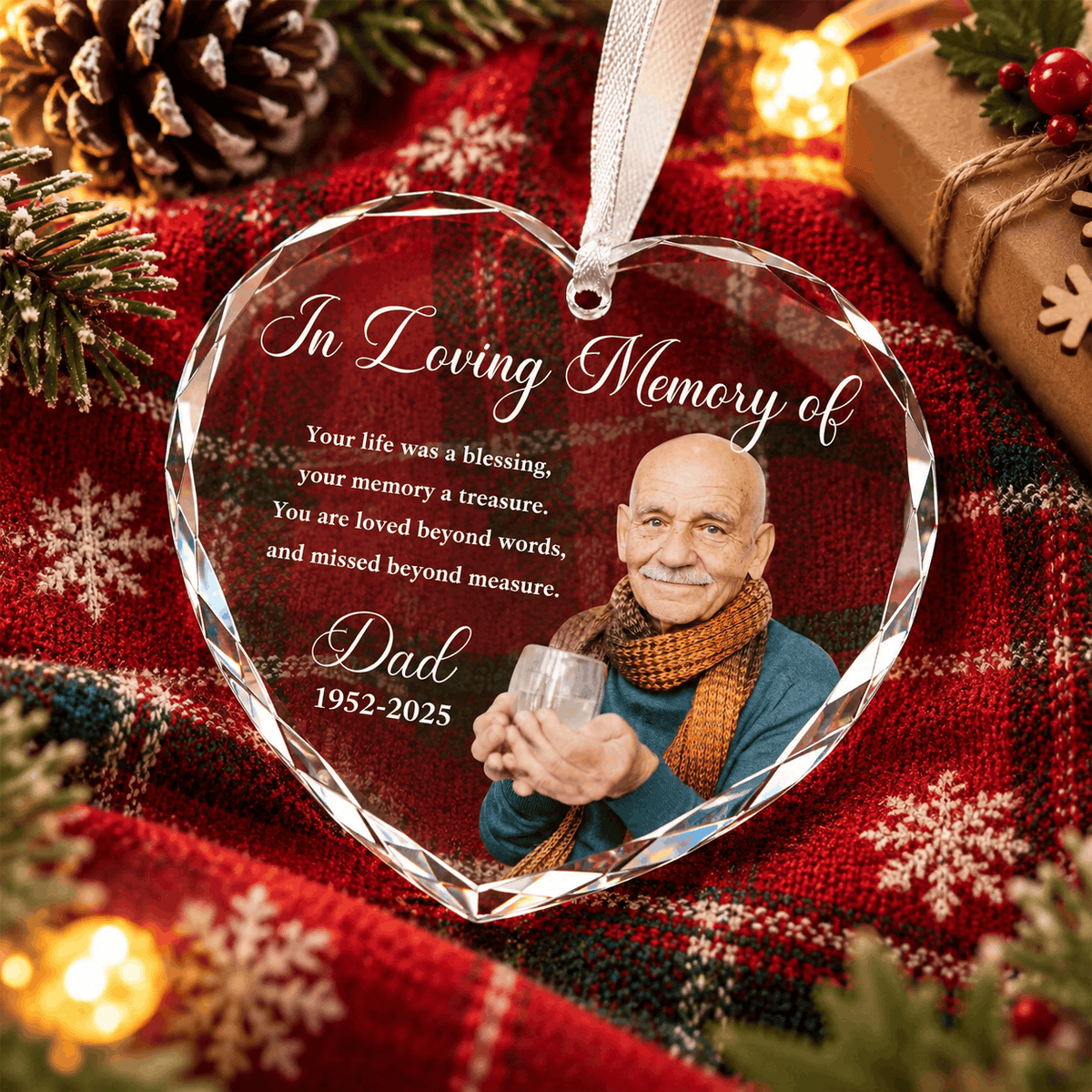 Custom Photo Memorial Crystal Ornament | In Loving Ornament