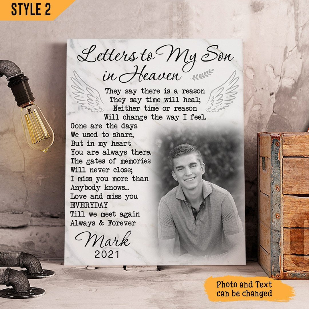 Letters To My Son In Heaven Sympathy Poem For Loss Of Son | Custom Memorial Canvas Print