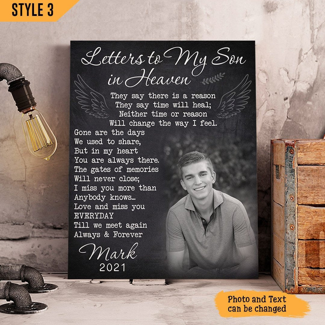 Letters To My Son In Heaven Sympathy Poem For Loss Of Son | Custom Memorial Canvas Print
