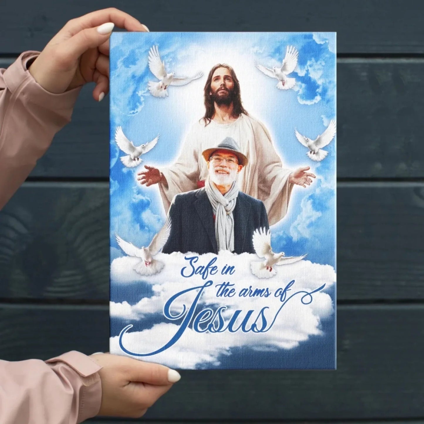 Blue Sky With Pigeon Safe In The Arms Of Jesus | Memorial Gift For Loss
