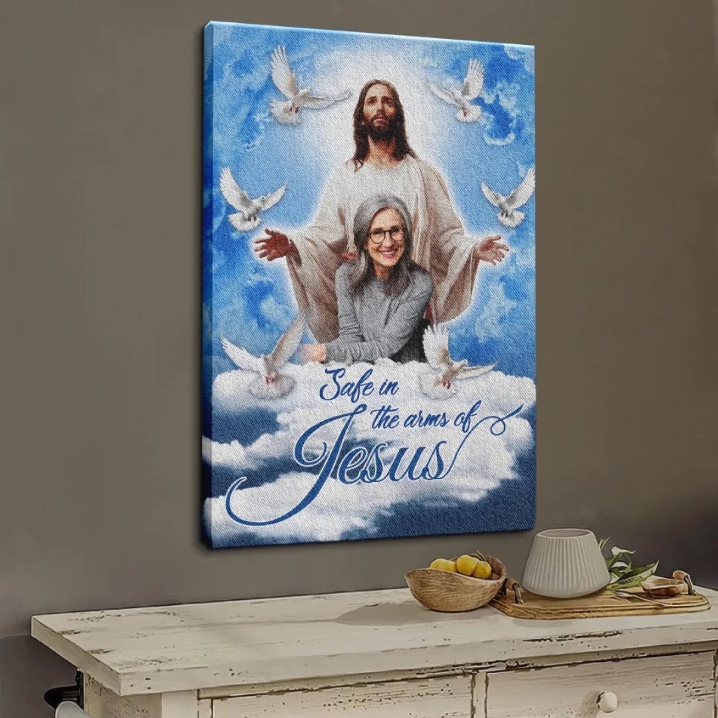 Blue Sky With Pigeon Safe In The Arms Of Jesus | Memorial Gift For Loss