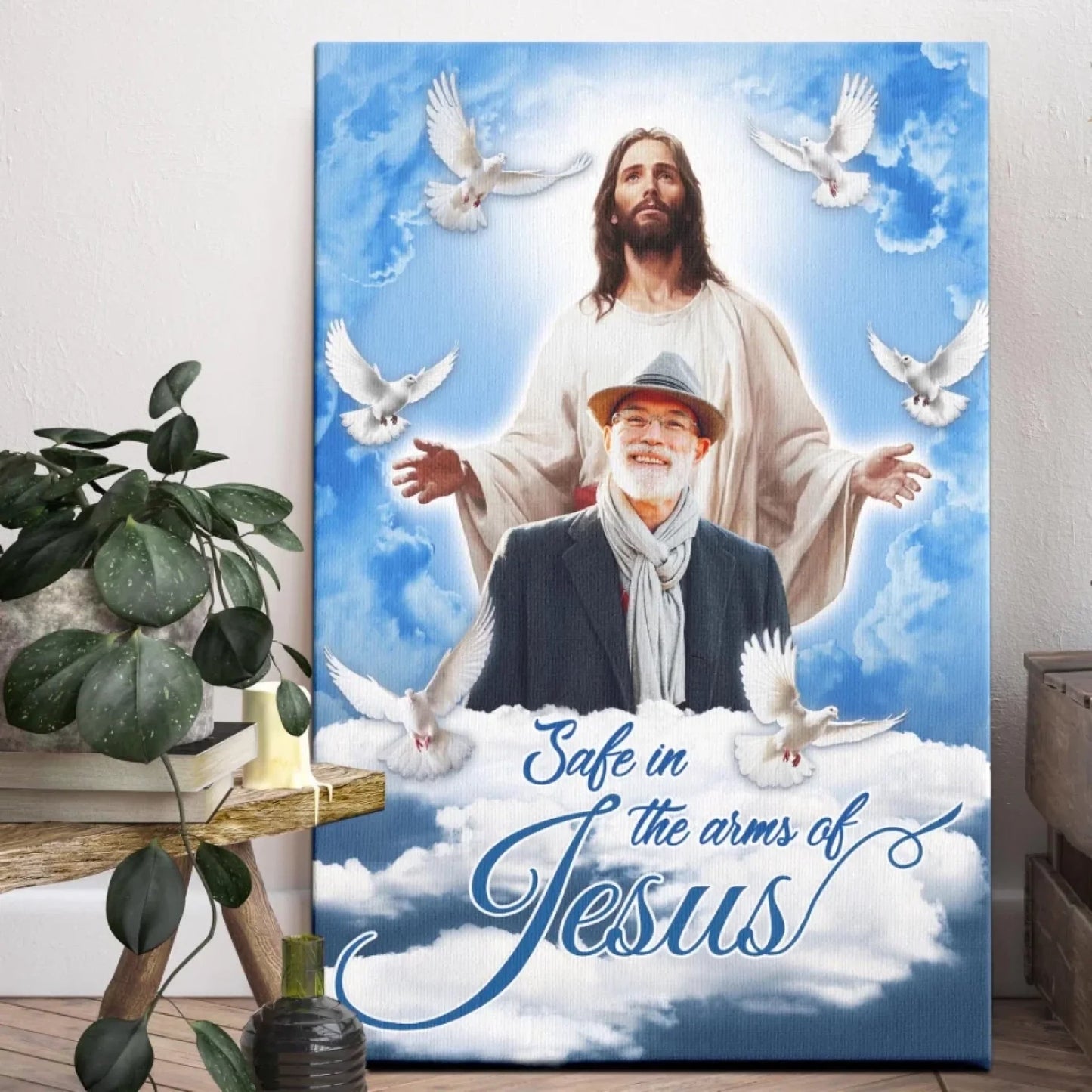 Blue Sky With Pigeon Safe In The Arms Of Jesus | Memorial Gift For Loss