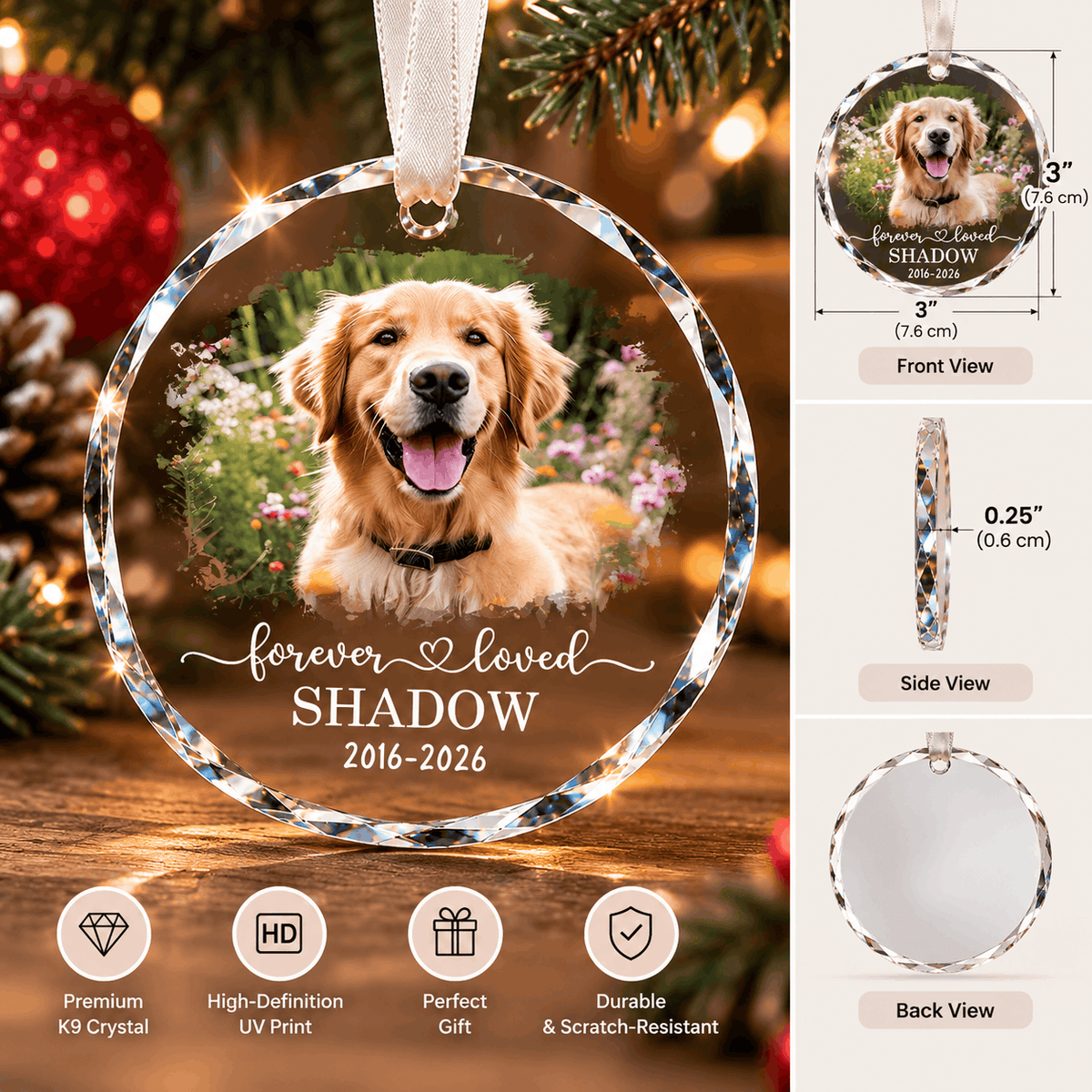Custom Dog Memorial Crystal Ornament