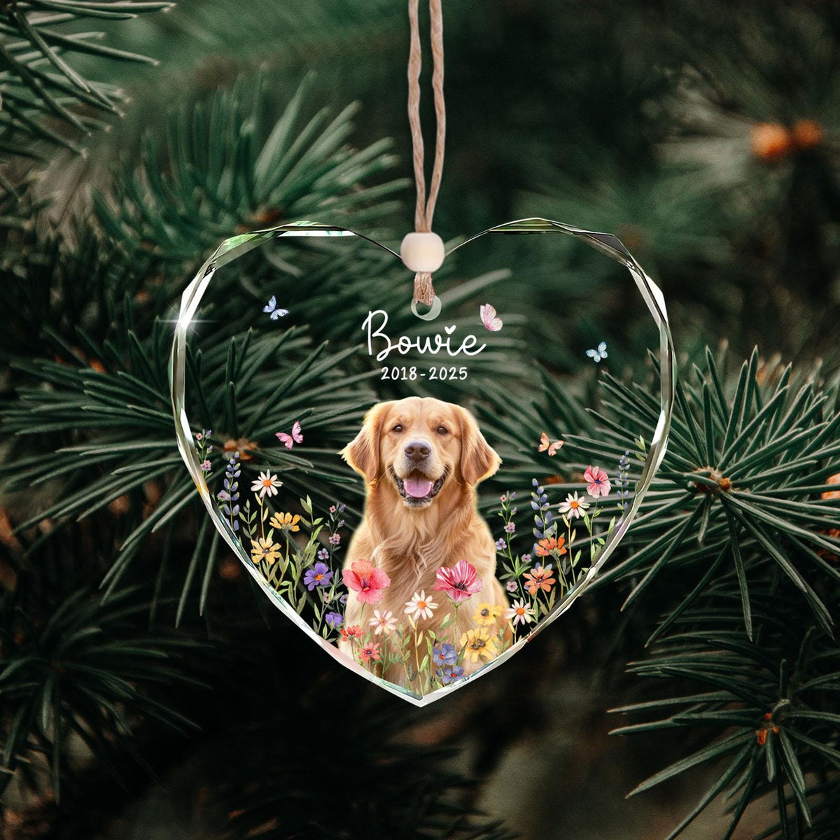 Custom Photo Dog Memorial Crystal Ornament