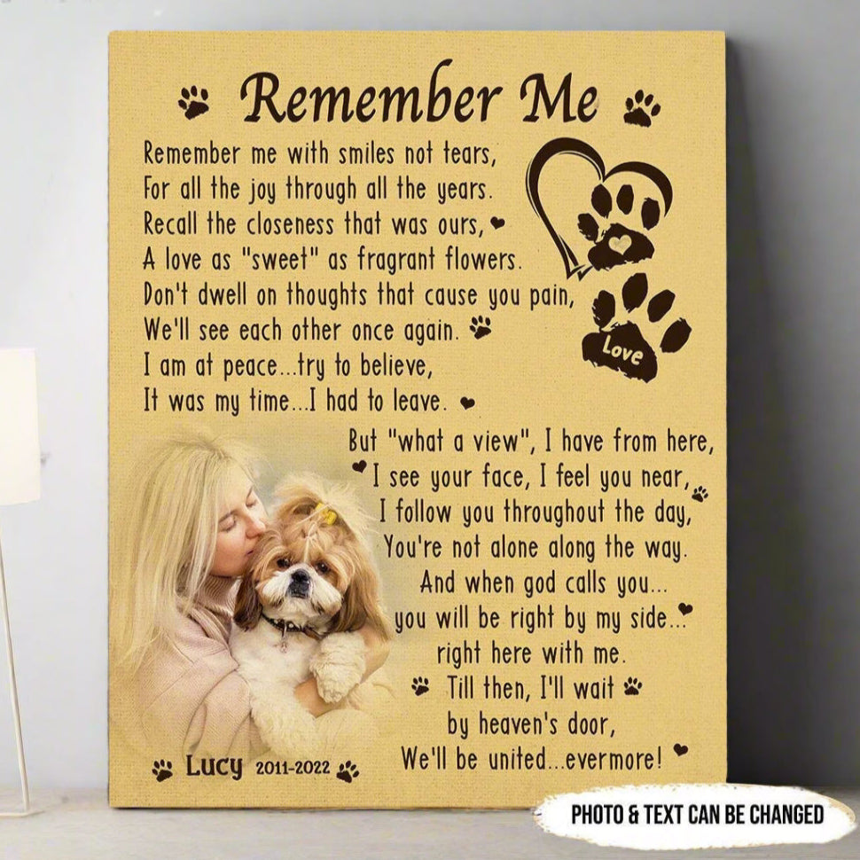 Remember Me Dog Poem | Custom Dog Memorial Canvas | Dog Memorial Gifts