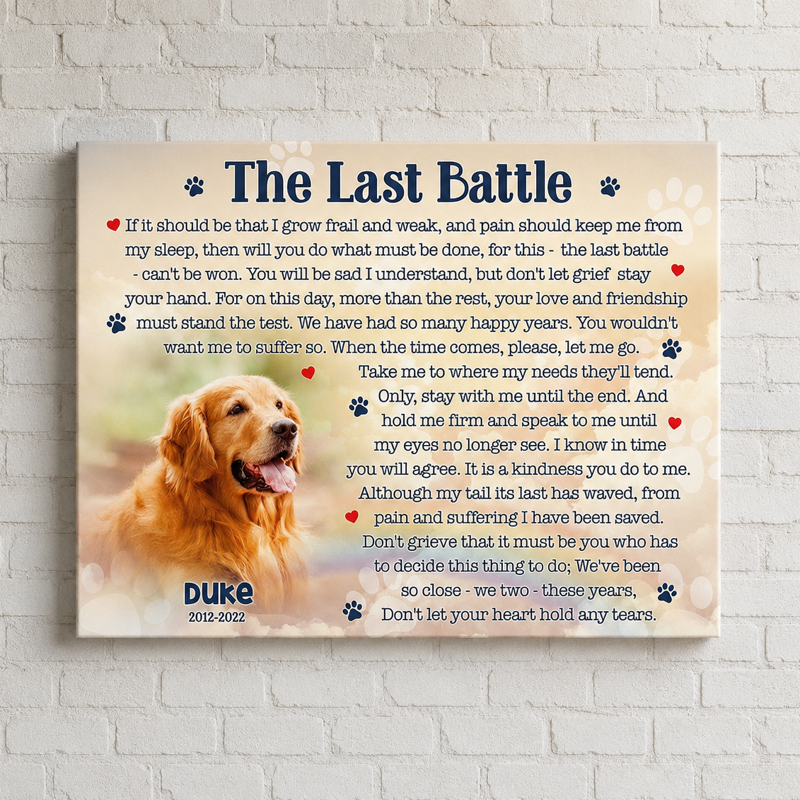 The Last Battle Poem Dog Memorial Canvas