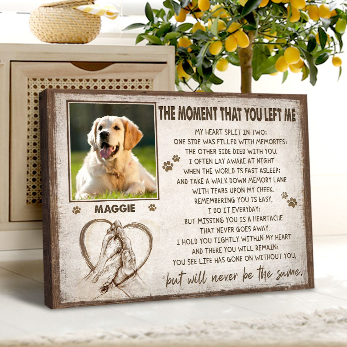 The Moment That You Left Me Paw Hand | Custom Dog Memorial Canvas Print