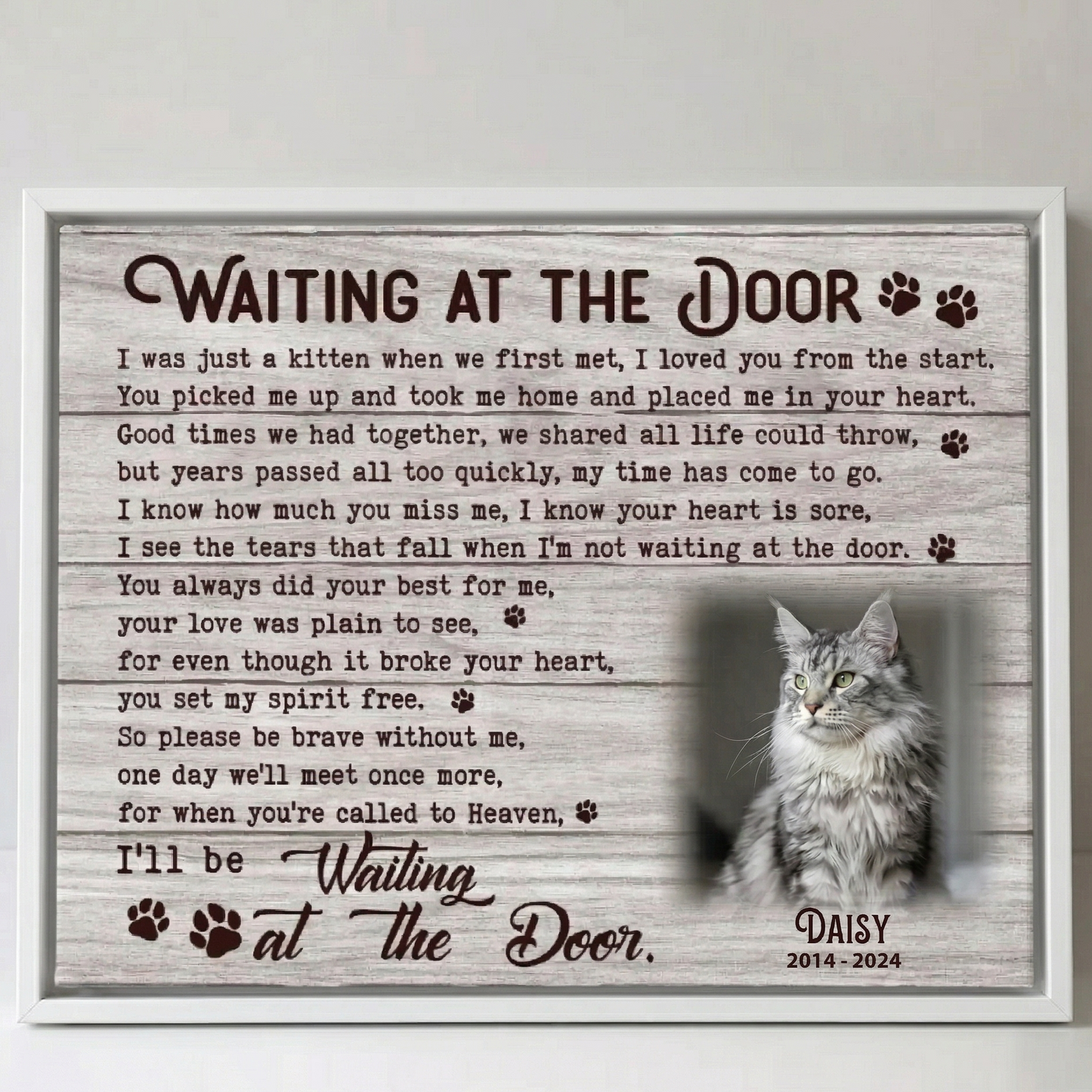Waiting At The Door Poem | Custom Cat Memorial Canvas Print | Cat Memorial Gifts