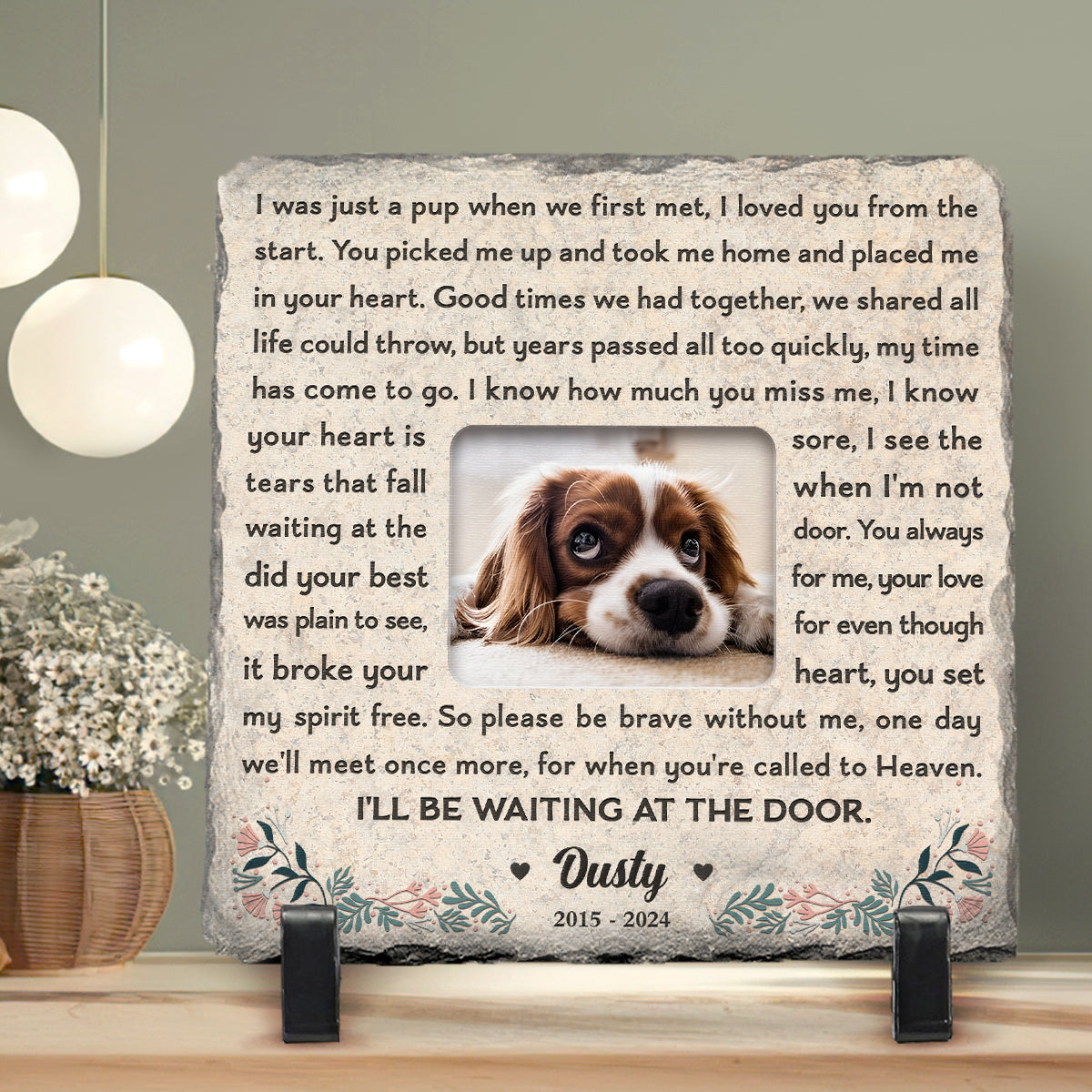 Waiting At Door Pet Memorial Stone | Dog Headstone | Dog Tombstone