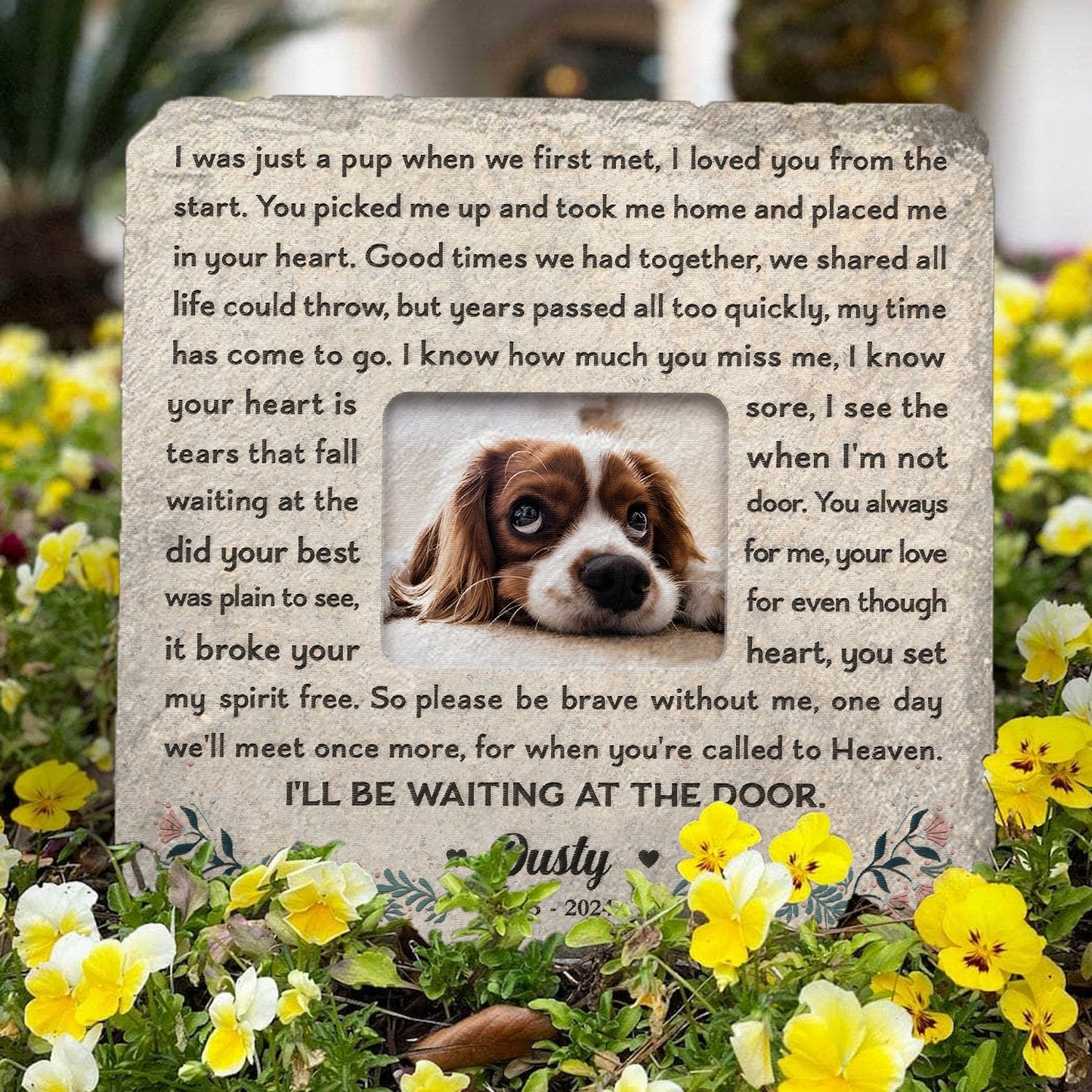 Waiting At Door Pet Memorial Stone | Dog Headstone | Dog Tombstone