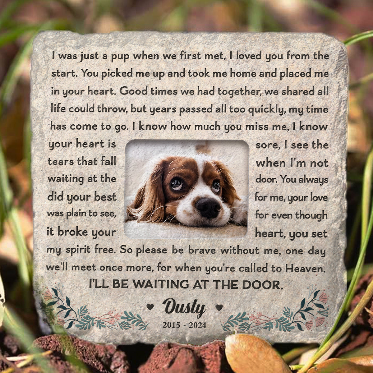 Waiting At Door Pet Memorial Stone | Dog Headstone | Dog Tombstone