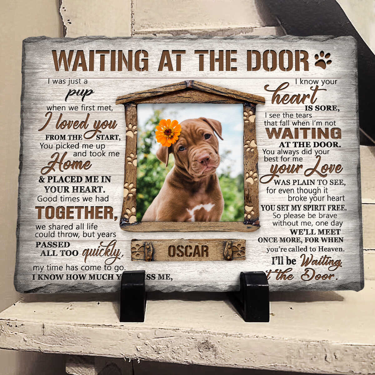 Waiting At The Door Memorial Stone | Dog Headstone | Dog Tombstone