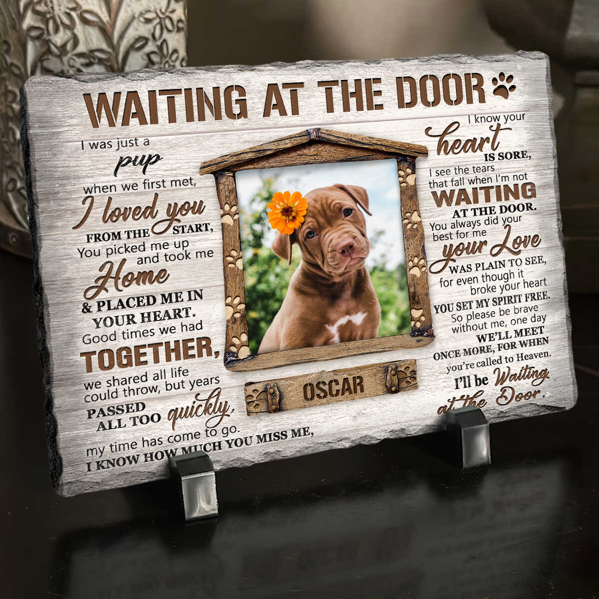 Waiting At The Door Memorial Stone | Dog Headstone | Dog Tombstone