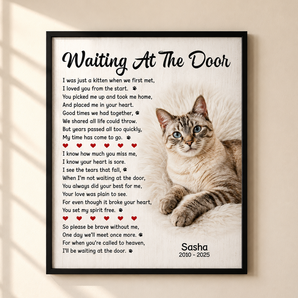 Waiting at the door poem Custom Cat Memorial Canvas