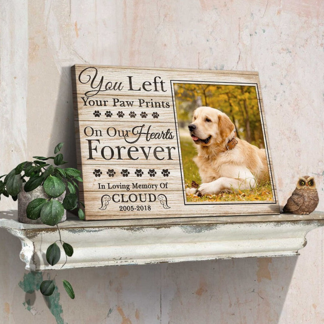 You Left Your Paw Prints On My Heart | Custom Dog Memorial Canvas | Dog Memorial Gifts